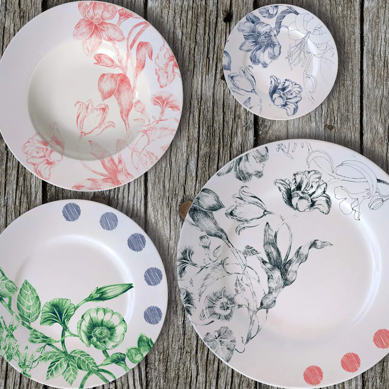 Set di 2 piatti da zuppa Maria Antonietta nero e rosso