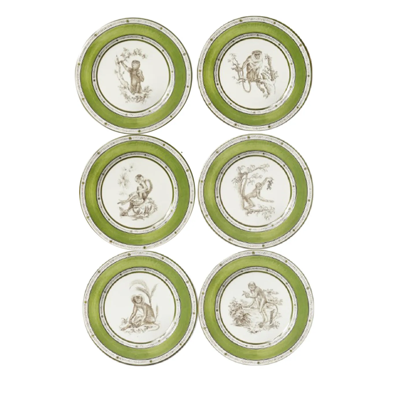 Set di 6 Piatti Piani Scimmie Verdi #2