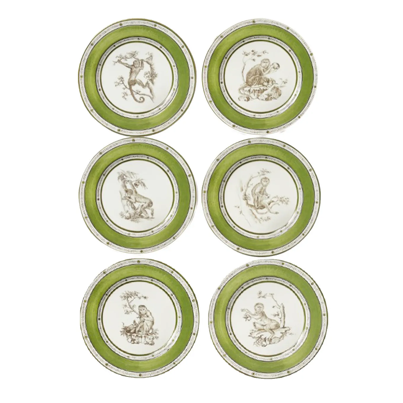 Set di 6 Piatti Piani Scimmie Verdi #1