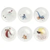 Set di 6 Piatti Piani Uccelli del Paradiso Bianchi