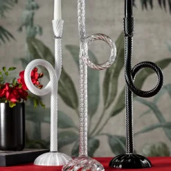 Set di 2 portacandele Knot in vetro di Murano nero