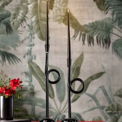 Set di 2 portacandele Knot in vetro di Murano nero