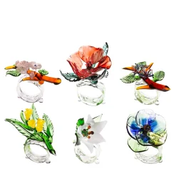Set di 6 portatovaglioli Jardin Fleuri in vetro colorato