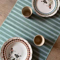 Set di 2 Runners floreali e a righe azzurre