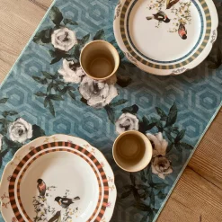 Set di 2 Runners floreali e a righe azzurre