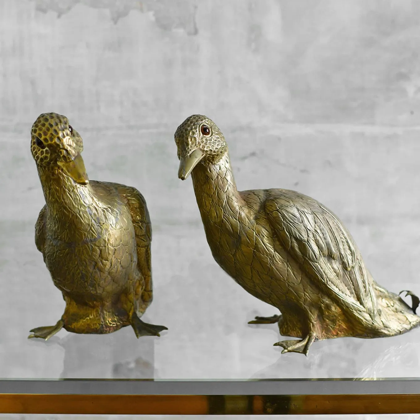 Set di 2 Sculture Anatra in Ottone