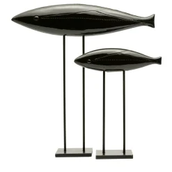 Set di 2 sculture di pesce nero di Aldo Londi