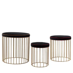 Set di 3 sgabelli a gabbia in ottone