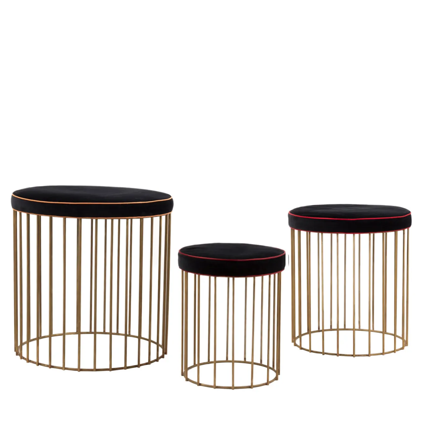 Set di 3 sgabelli a gabbia in ottone