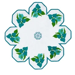 Set di 2 Sotto piatti rotondi Bougainville bianchi e azzurri in lino