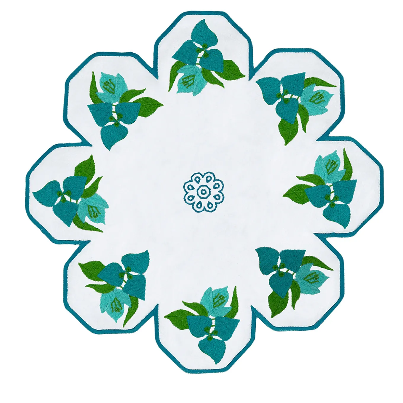 Set di 2 Sotto piatti rotondi Bougainville bianchi e azzurri in lino