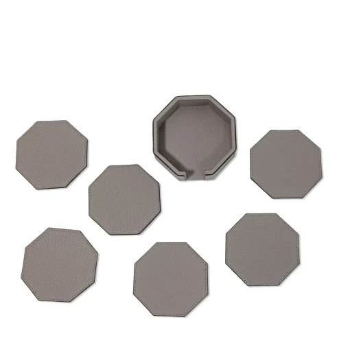 Set di 6 sottobicchieri ottagonali Del Monte in pelle grigia Luna