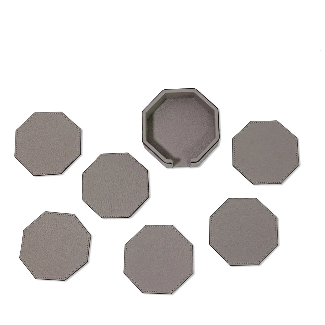 Set di 6 sottobicchieri ottagonali Del Monte in pelle grigia Luna