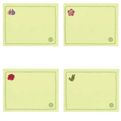 Set di 4 sottopiattti in lino giallo con cactus mediterranei