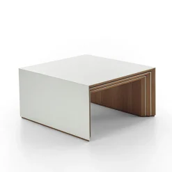 Set di 3 Tavolini a Incastro Trio in Teak Bianco