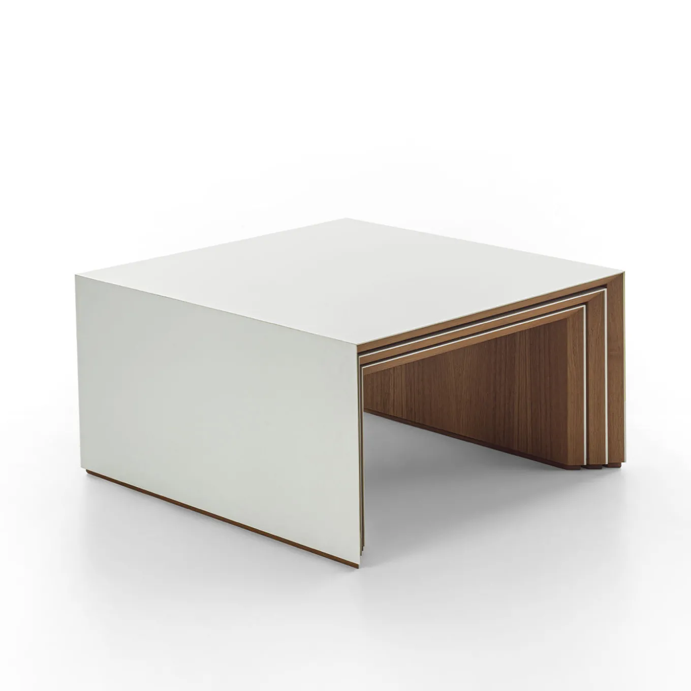 Set di 3 Tavolini a Incastro Trio in Teak Bianco