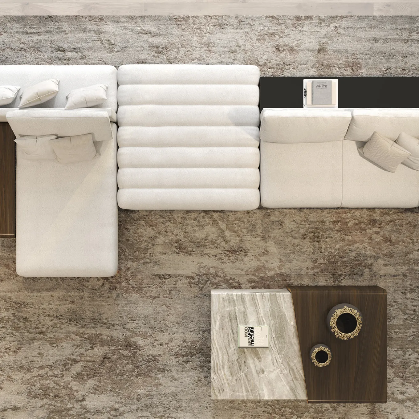 Set di 3 tavolini impilabili in marmo e legno