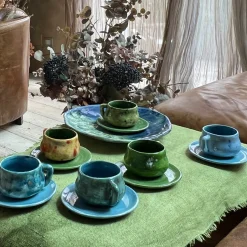 Set di 2 tazze da espresso in giada verde acqua e blu con piattino