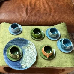 Set di 2 tazze da espresso verde Kiwi con piattino