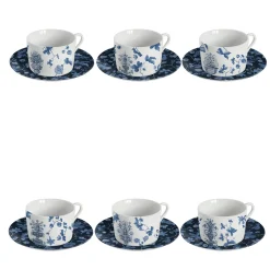 Set di 6 tazze da tè in porcellana con decorazioni in blu