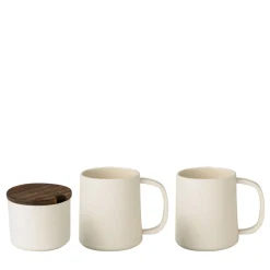 Set di 2 tazze e zuccheriera con coperchio in legno