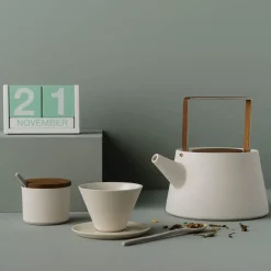 Set di 2 tazze e zuccheriera con coperchio in legno