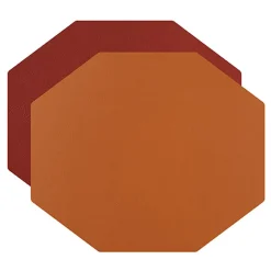 Set di 2 tovagliette bifacciali in pelle cognac e bordeaux #1