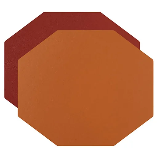 Set di 2 tovagliette bifacciali in pelle cognac e bordeaux #1