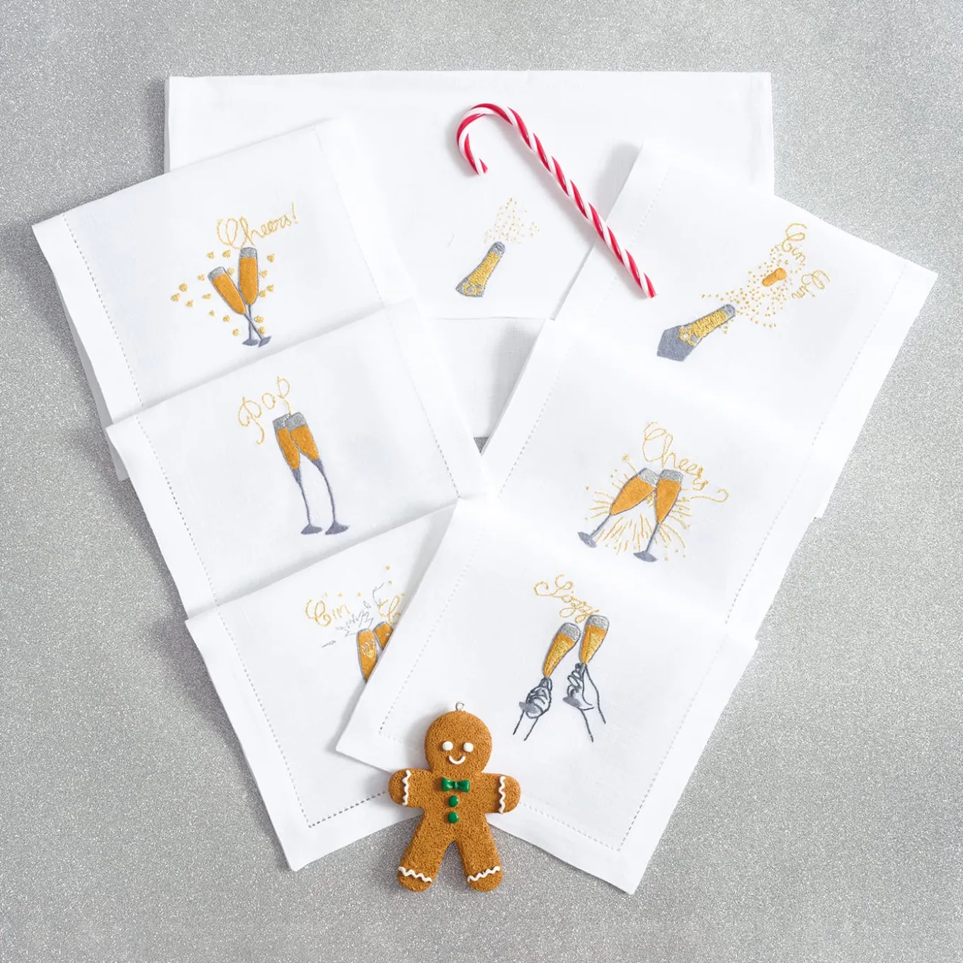 Set di 6 tovagliette da tavola in lino ricamate a mano in Champagne