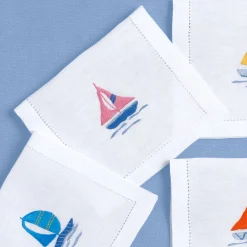 Set di 6 tovagliette da tavola rettangolari in lino multicolor con barche a vela