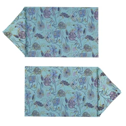 Set di 2 tovagliette e tovaglioli rettangolari rivestiti di azzurro Bouquet