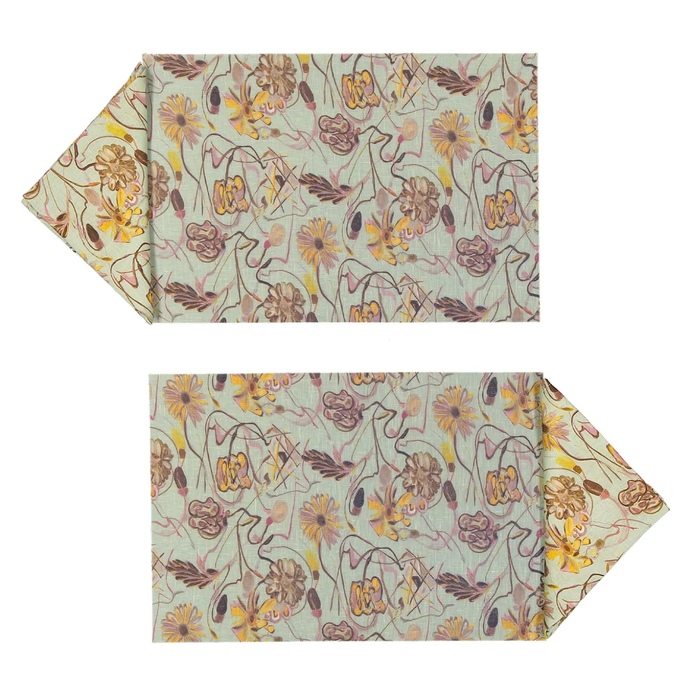 Set di 2 tovagliette e tovaglioli rettangolari rivestiti di verde Bouquet