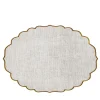 Set di 4 Tovagliette in Lino Cerato Beige a Righe con bordatura in bronzo