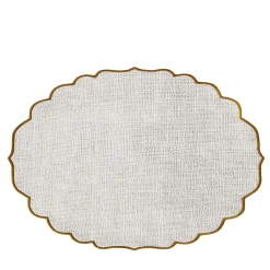 Set di 4 Tovagliette in Lino Cerato Beige a Righe con bordatura in bronzo