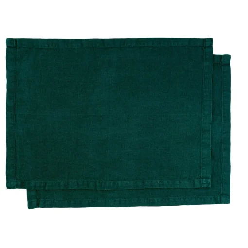 Set di 4 tovagliette in lino verde foresta