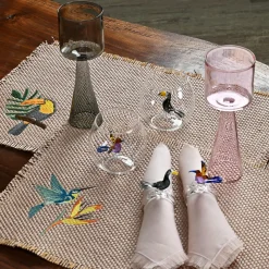 Set di 6 tovagliette in tessuto effetto rafia tropicale