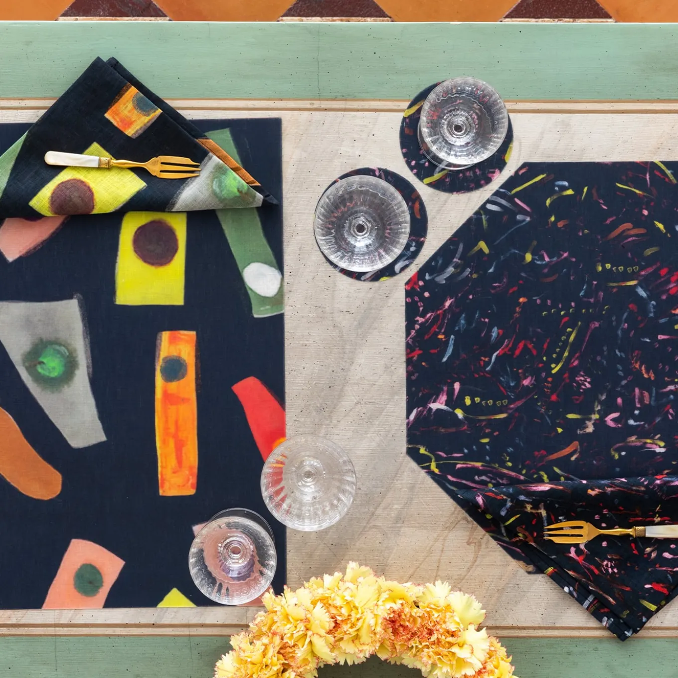 Set di 2 tovagliette ottagonali Night Light e tovaglioli