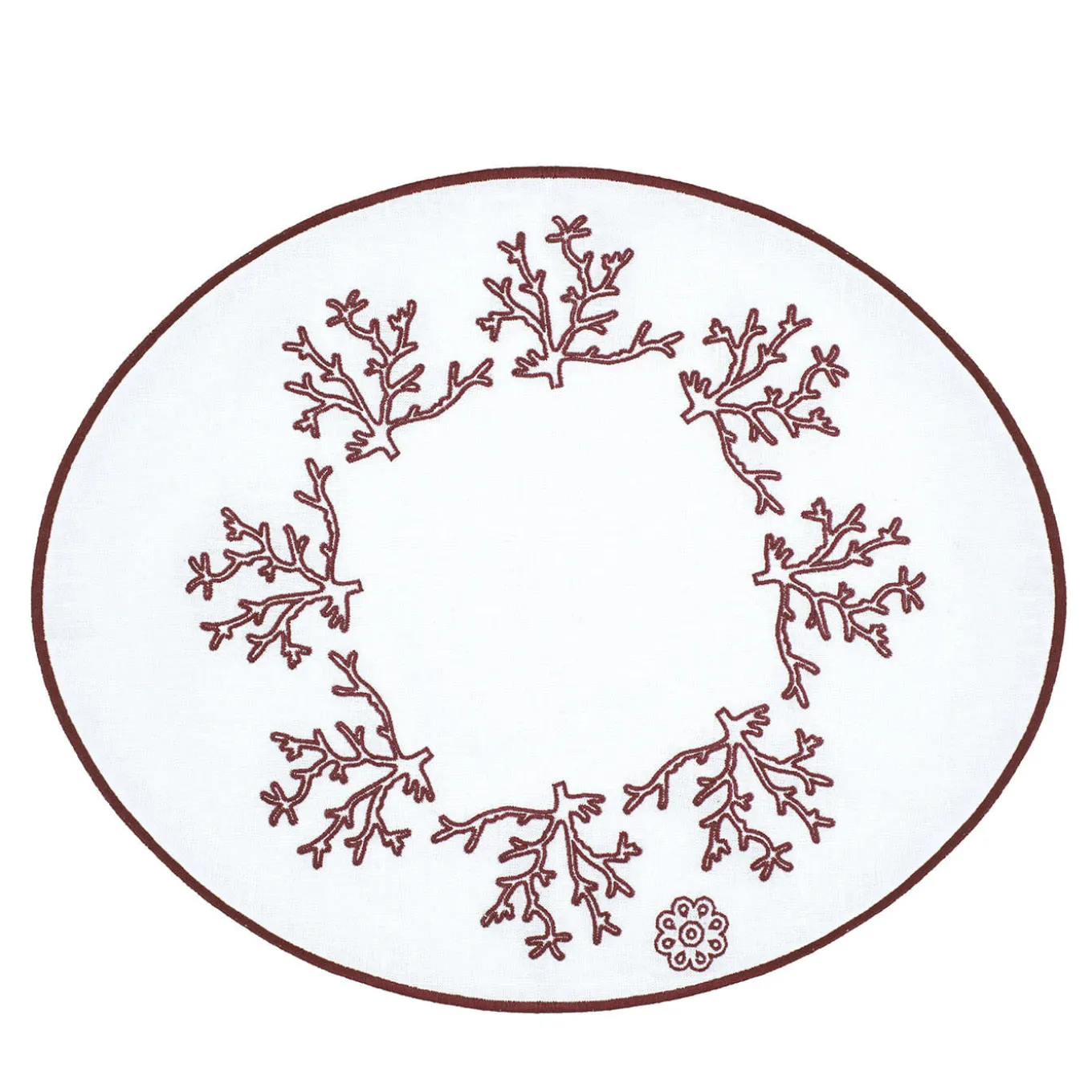 Set di 2 tovagliette ovali ricamate Corallo Rosso