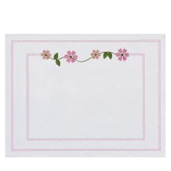 Set di 4 Tovagliette Ricamate Margherita Rosa In Lino