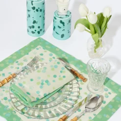 Set di 2 tovagliette verdi e acquatiche con tovaglioli