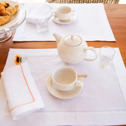 Set di 2 tovaglioli in lino Luci d'Artista bianchi e arancioni