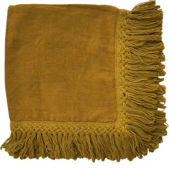 Set di 4 tovaglioli ocra con frange lunghe