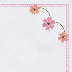 Set di 4 tovaglioli ricamati Margherita Rosa in lino