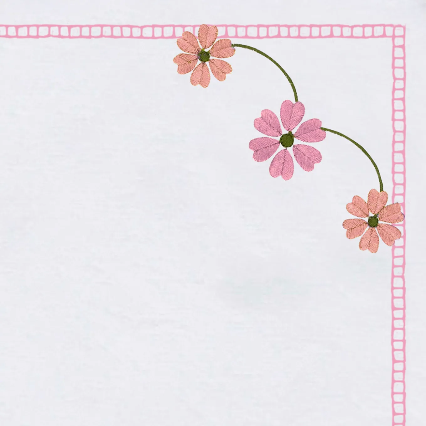 Set di 4 tovaglioli ricamati Margherita Rosa in lino