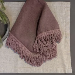 Set di 4 tovaglioli rosa vintage con lunghe frange