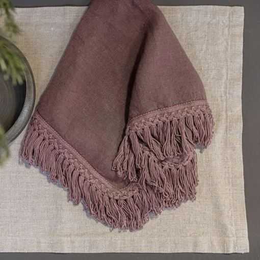 Set di 4 tovaglioli rosa vintage con lunghe frange