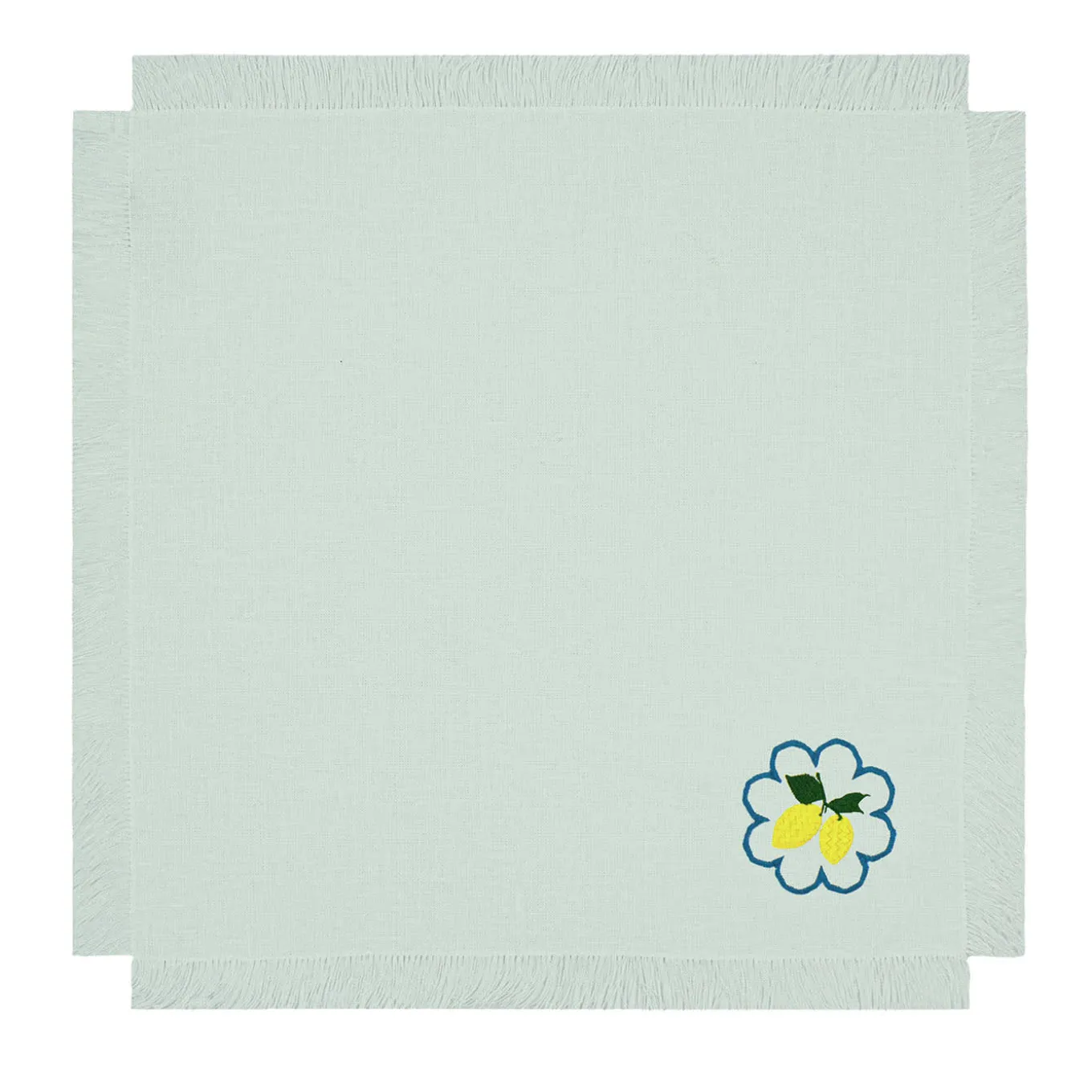 Set di 6 tovaglioli verde pastello con frange Limoni Multicolor