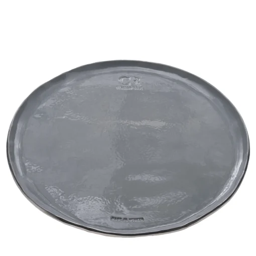 Set di 2 vassoi in ceramica grigia con bordo oro