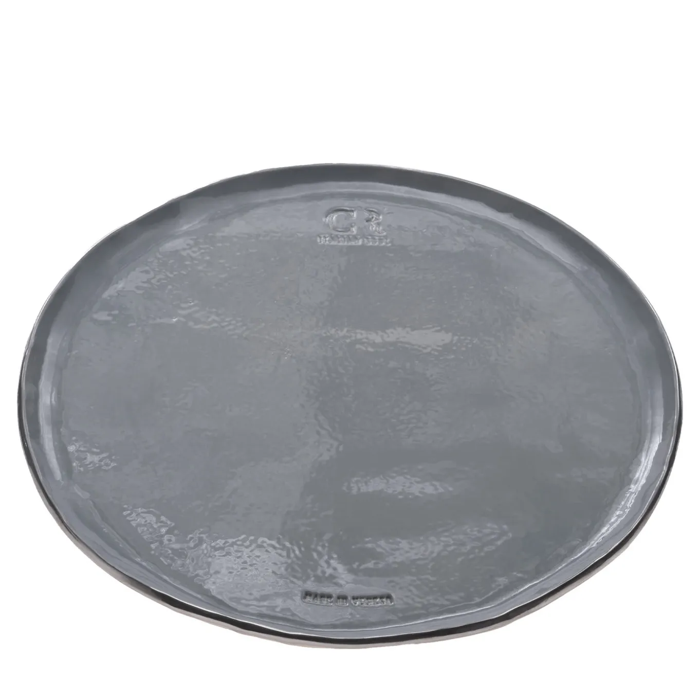 Set di 2 vassoi in ceramica grigia con bordo oro
