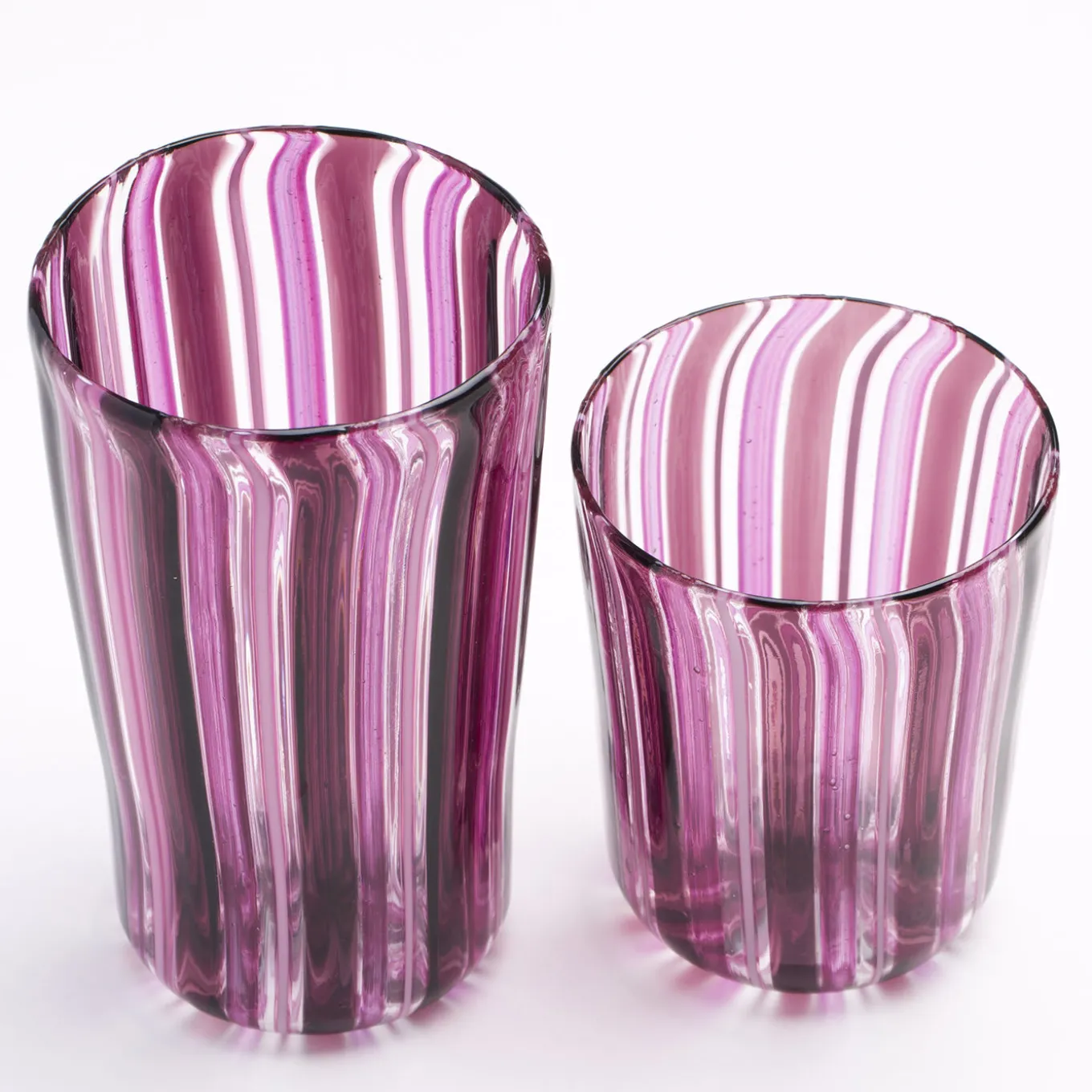 Set di bicchieri da acqua e da vino rosa di Murano per sei persone